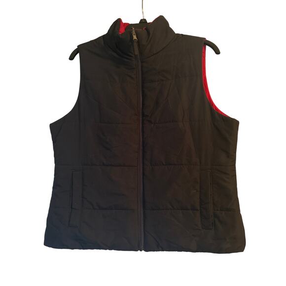 GUC Merona Women's Reversible Puffy Vest Black/Red Full Zip Size XL - Picture 1 of 6